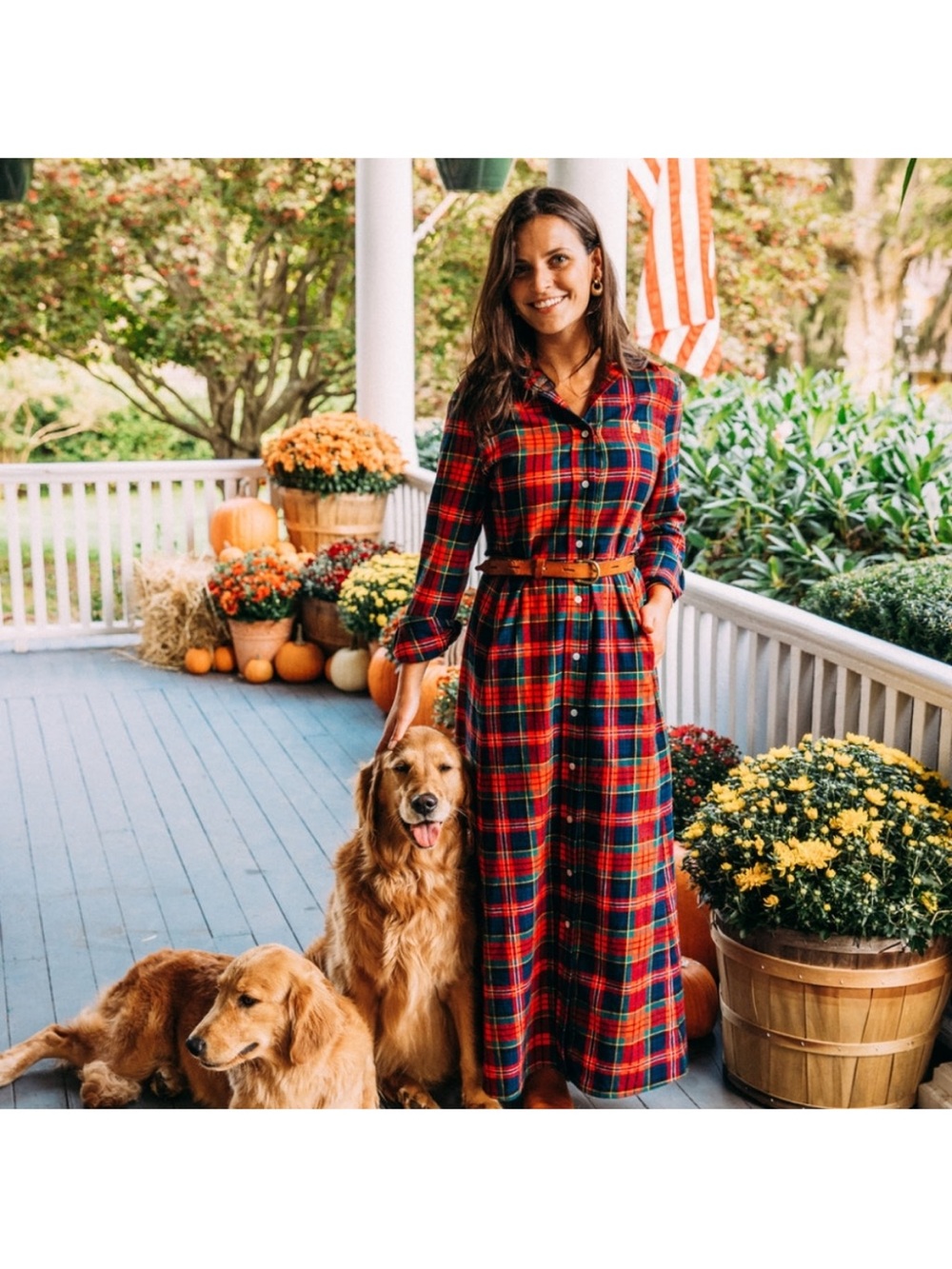 Kiel James Patrick Red Navy Green Plaid Maxi Dress